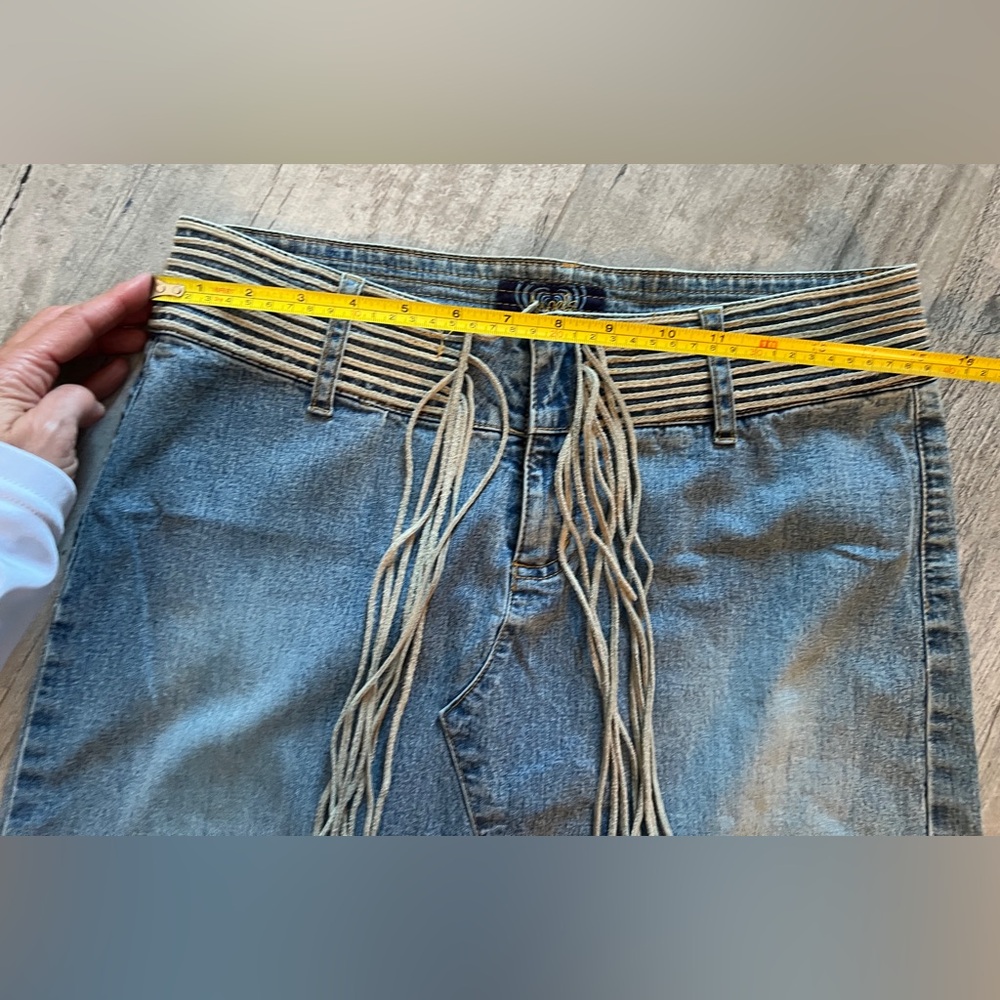 Y2K Angels Blue boho Denim Maxi Skirt with Tassel Waistband Sz 6 - Picture 8 of 9